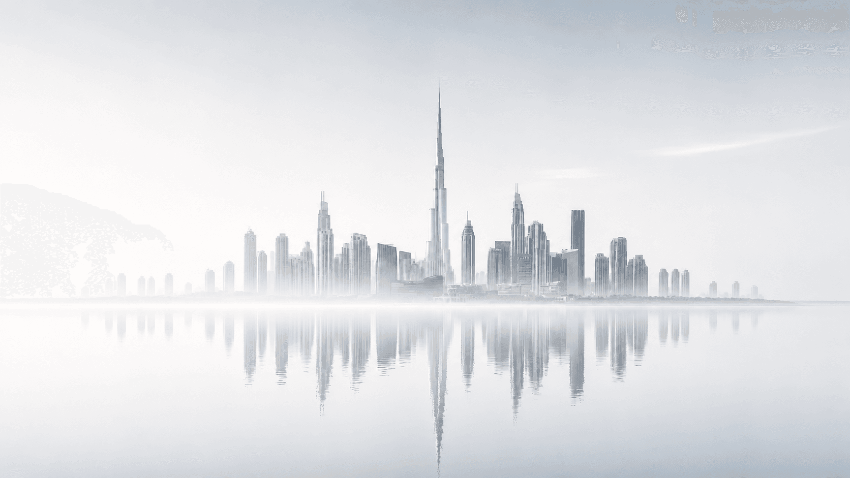 Dubai skyline reflected across the water