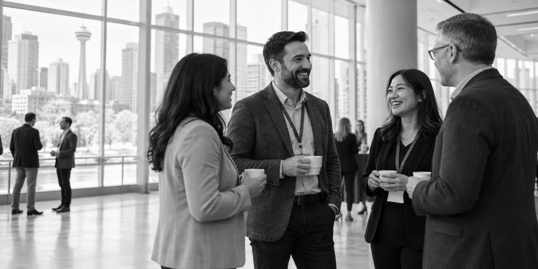 Engineering professionals connecting during a conference break