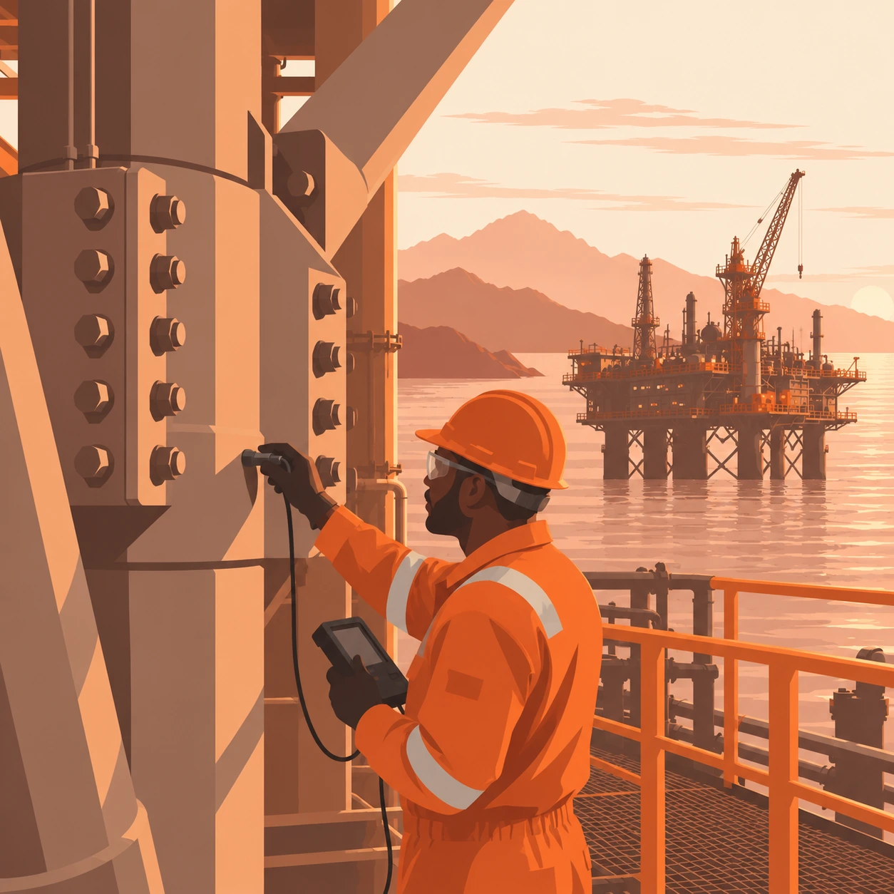 Illustrated structural inspection of an operating offshore asset
