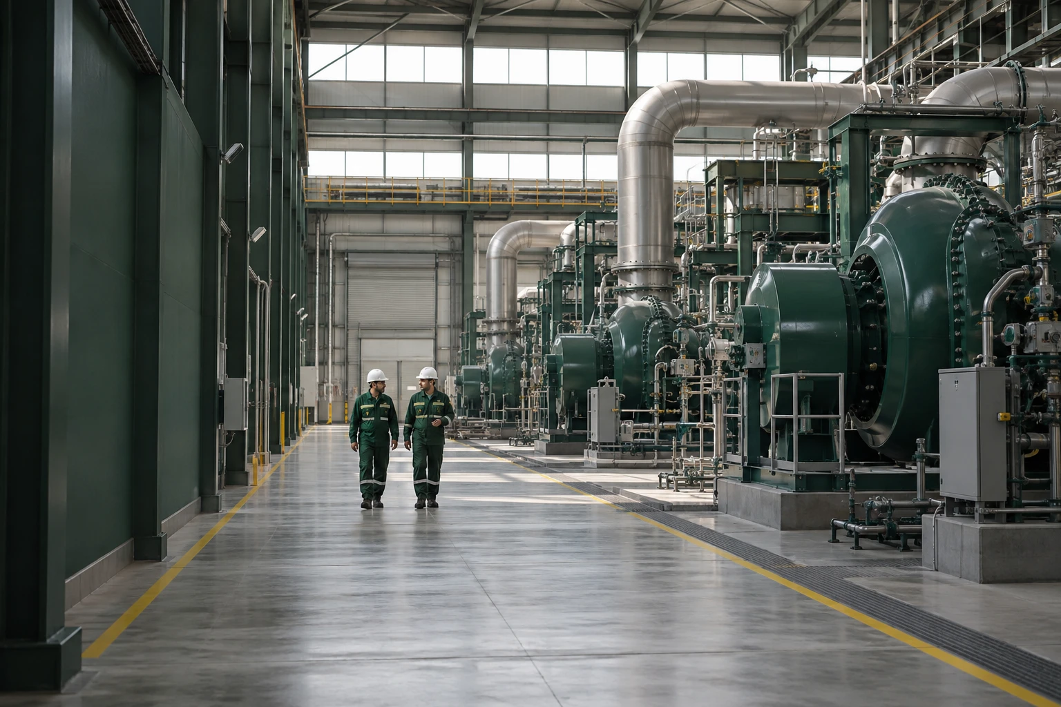 Conceptual gas compression hall with equipment service engineers